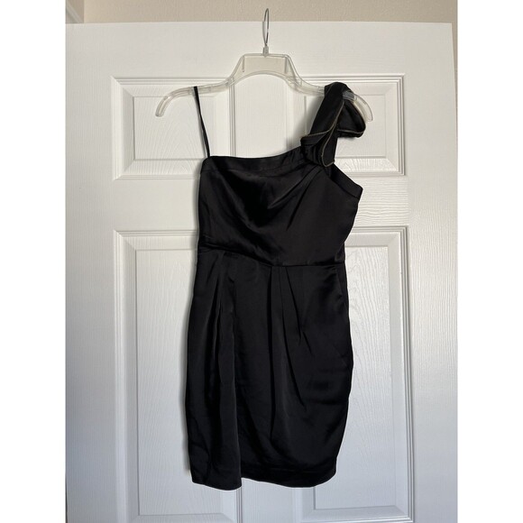 BCBG MAXAZRIA Black Monaco One Shoulder Ruffled Mini Dress Size 2 *Please Read* - Picture 1 of 12